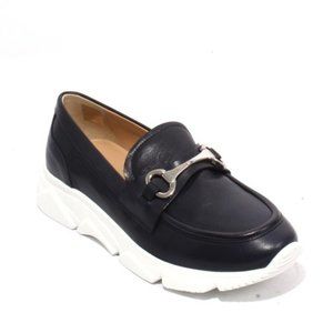 ITALIAN Navy White Leather Platform Moccasins Shoe